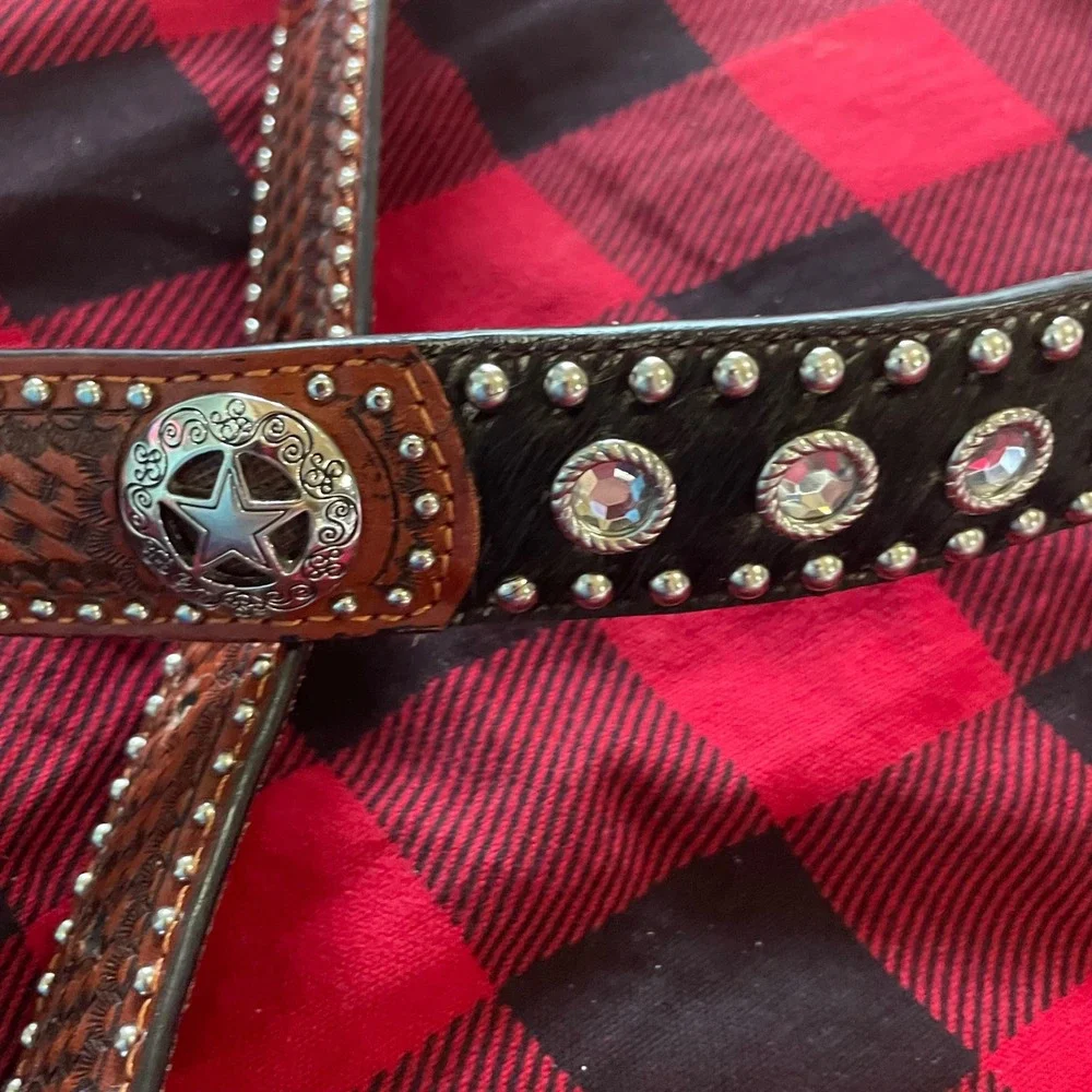 Ranger Belt Company Kids Western Star Rhinestone Cowhide Leather‎ Belt Size 28